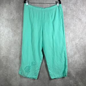 Liz And Jane Pants Womens Medium Green Linen Pull On Capris Beach Travel‎ Office